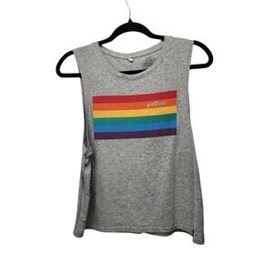 prAna Heather Gray Pride Mountain Organic Graphic Sleeveless Rainbow Top Women M